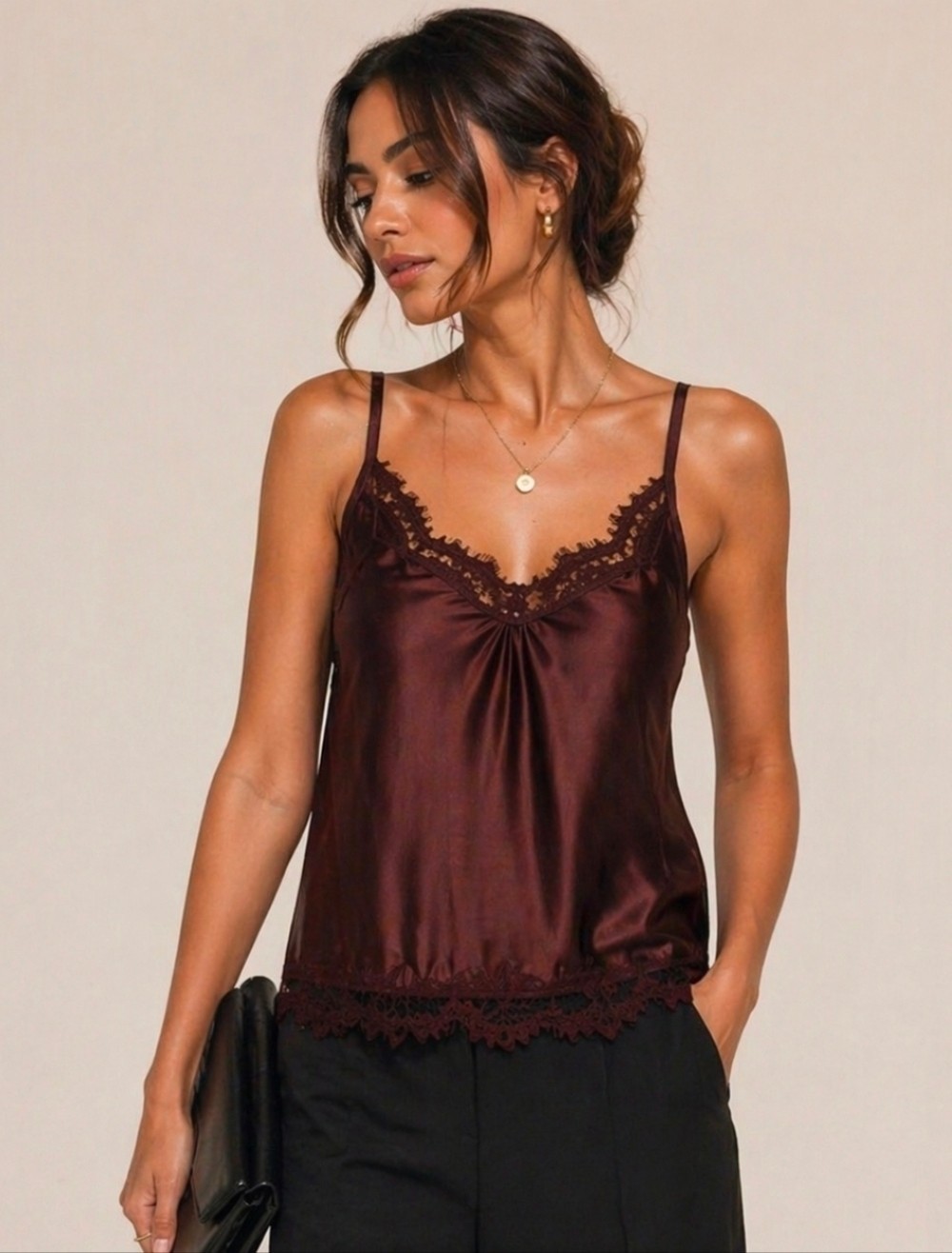 Max Studio Velvet Lace Cami Top Burgundy NWT Size S Sexy Date Night Camisole