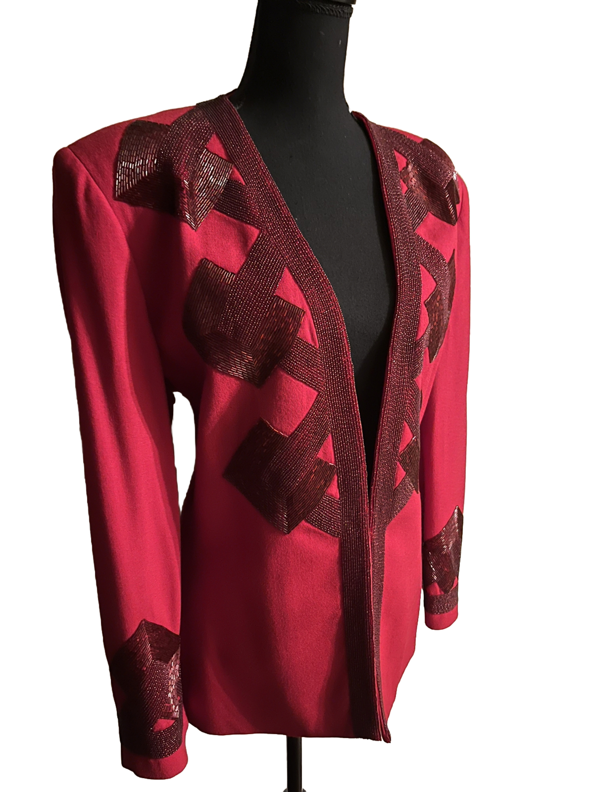 Vintage Nolan Miller 80s Dynasty Designer Red Glam Jacket Heavily Beaded Size 18