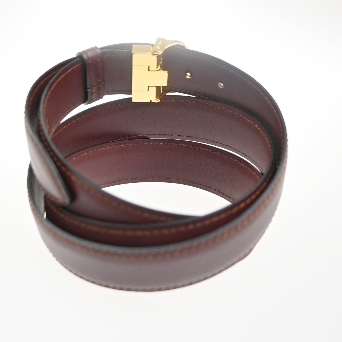 Cartier C Logo Belt 110/43 Leather Red Gold Vintage 05RL880