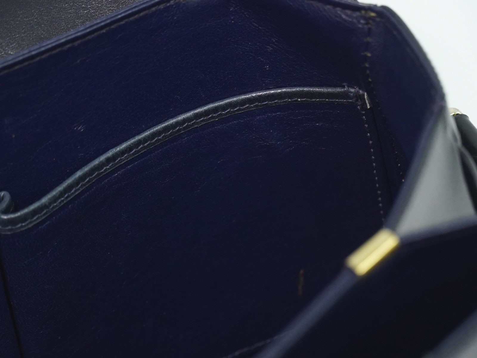 CELINE Horse Carriage Hardware Leather Shoulder Bag Navy Gold