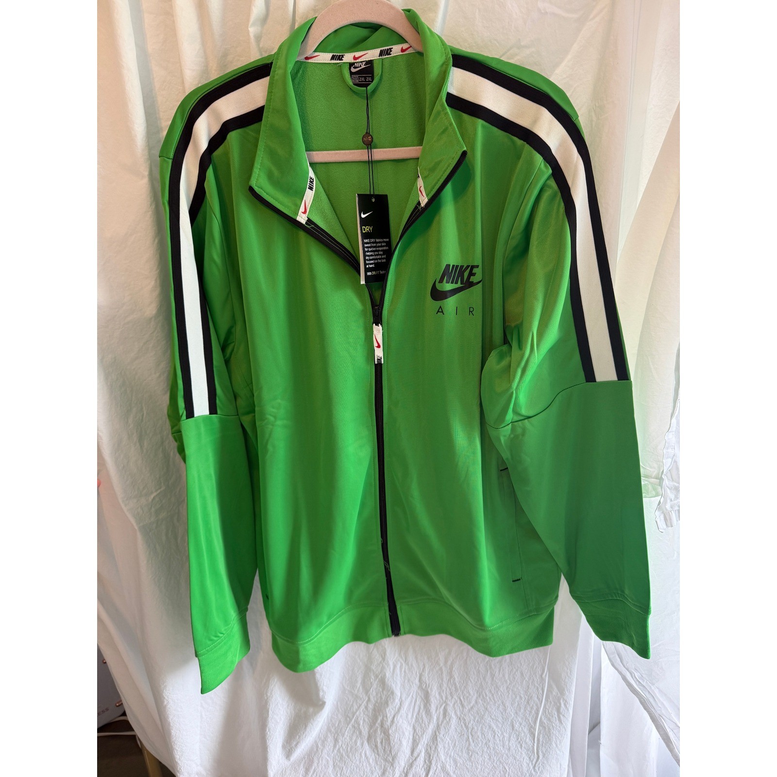 NWT Nike Air Dry Track Jacket Mens 2XL Green Full Zip Striped Athletic