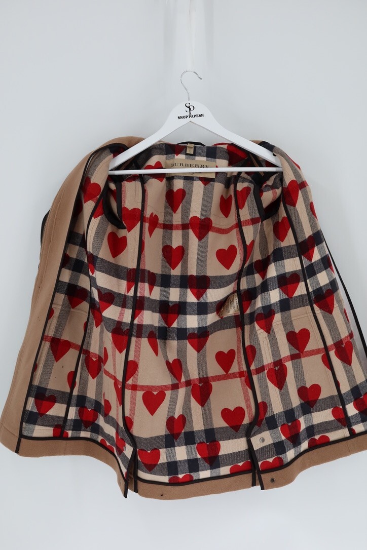 Burberry Women Size 4 (UK 6) Brown Baysbrooke Wool Check & Hearts Duffle Coat