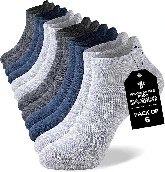 Mens Bamboo Ankle Socks with Heel Tab Low Cut Thin Athletic Performance 6 pairs