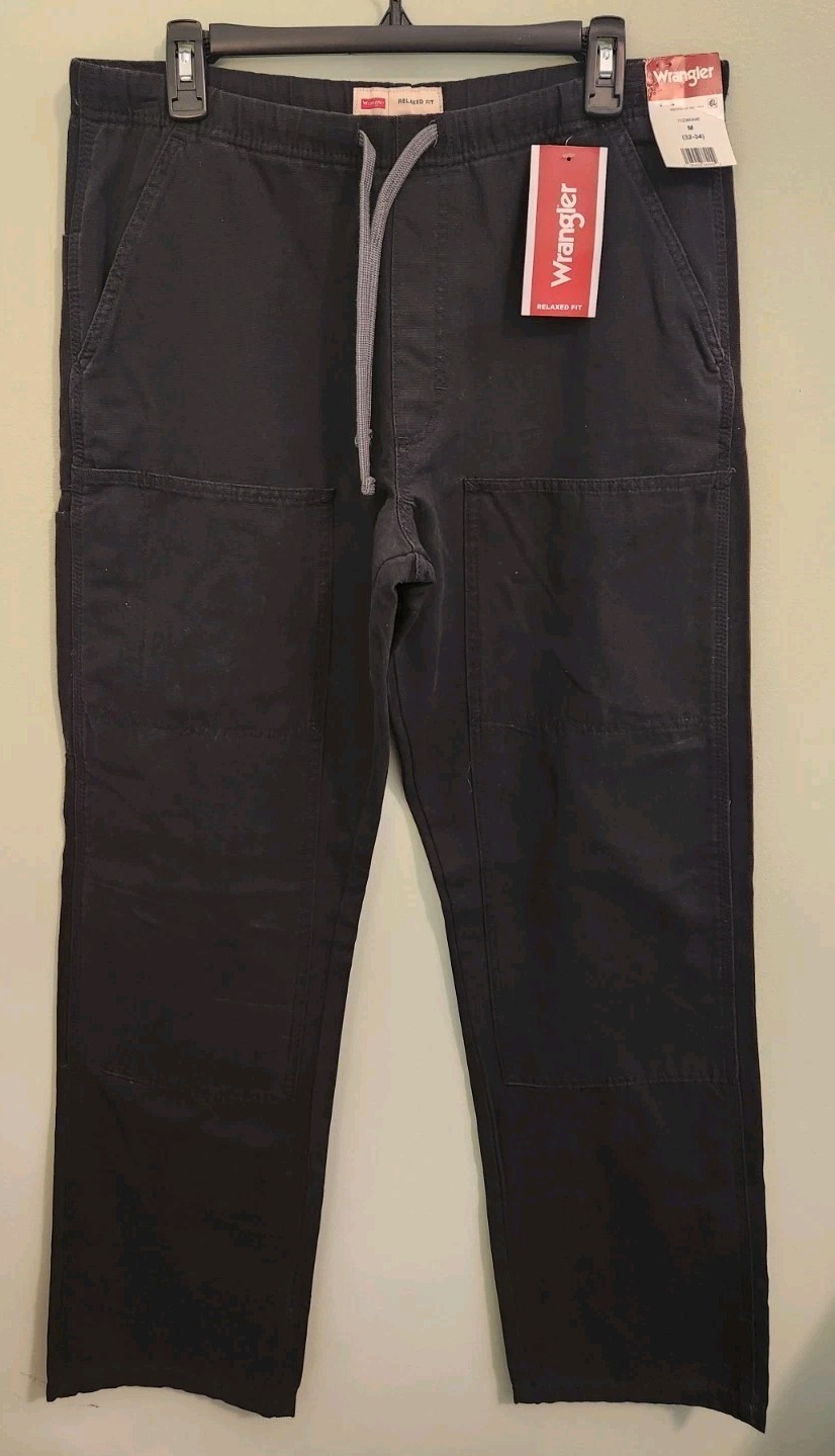 Wrangler Mens MEDIUM 32-34 Drawstring Cargo Pants BLACK 112360446 Relaxed #32125