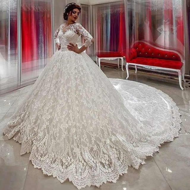 Luxury White Ivory Lace Wedding Dresses Bridal Gowns Size 2 4 6 8 10 12 14 16 ++
