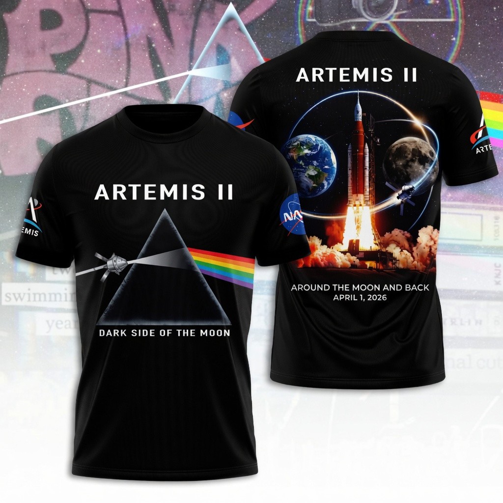 Pink Floyd x Artemis II Dark Side Of The Moon Prism Rocket 3D T-Shirt Unisex