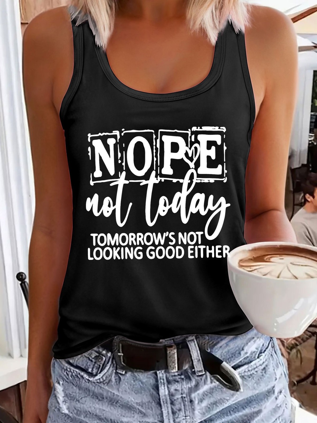 Women’s “NOPE Not Today” Sarcastic Quote Sleeveless Tank Top Bold Letter Print ↗