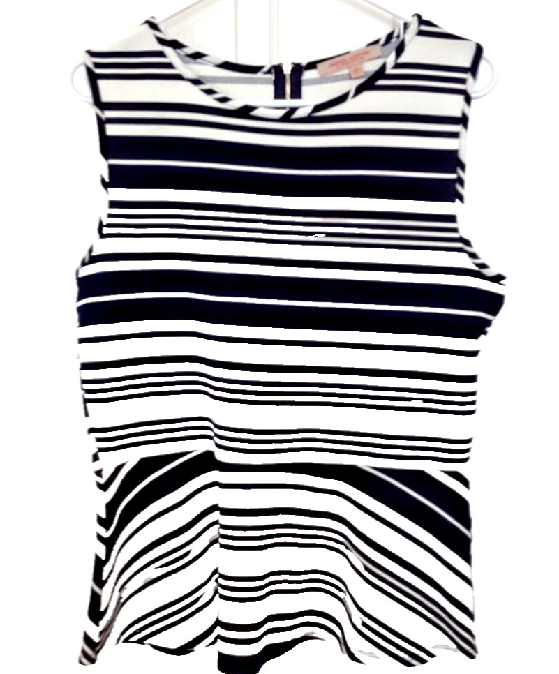CASUAL COUTURE by GREEN ENVELOPE Sleeveless Striped Stretchy Peplum Large NWT