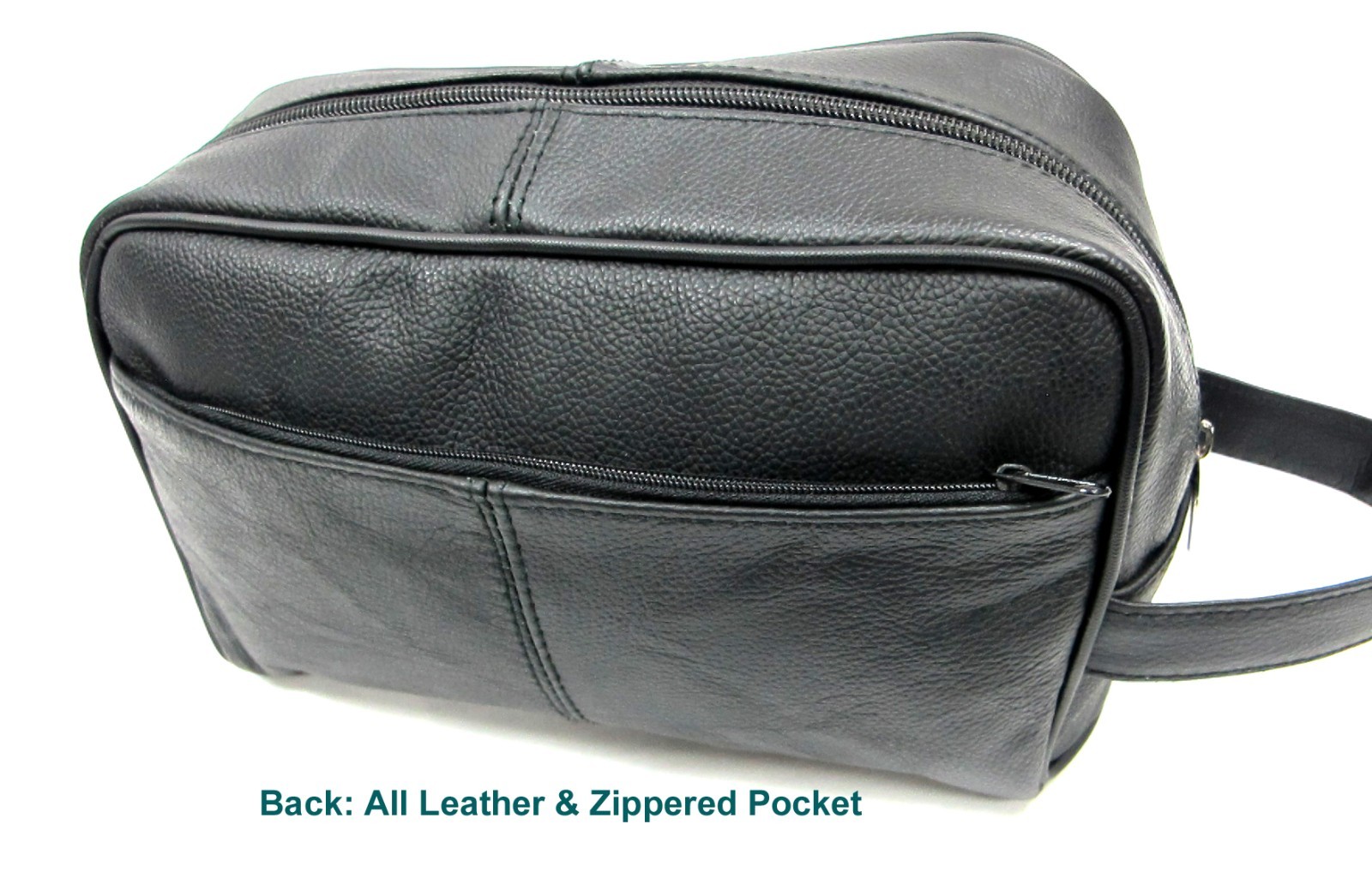 Quality Genuine Cow Leather Men’s Shaving Toiletry and Travel Bag 3 Zipper Black