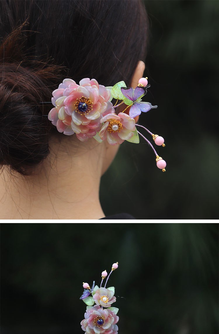 Rainbow Glass Hairpin U Shaped Traditional Chinese Hair Stick Hair Accessories