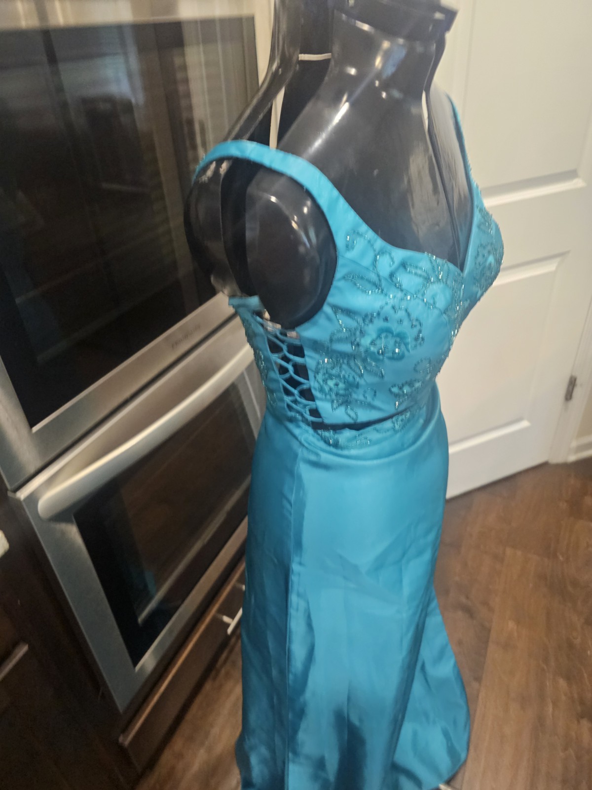 Alyce Design Blue Green Teal Beaded Two Piece Dress 6