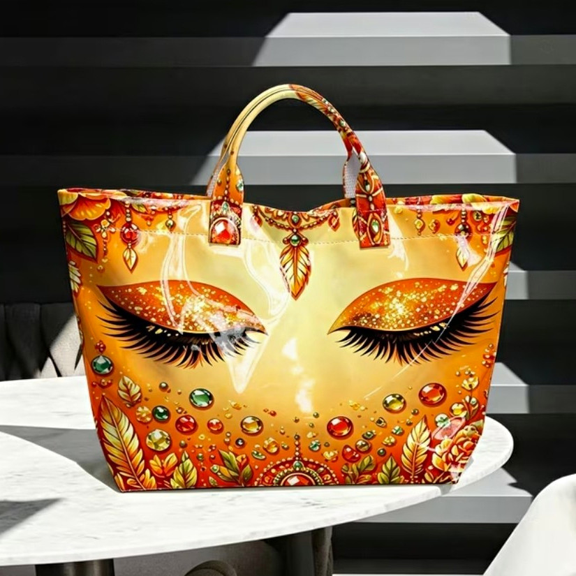 Women’s Orange Glamour Jewled Bobo Print Rectangle Tote Bag