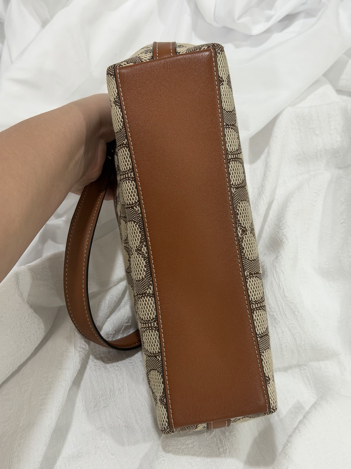 Coach Juliet 25 Brown Logo Pattern Shoulder Bag Gold Chain Detachable Strap