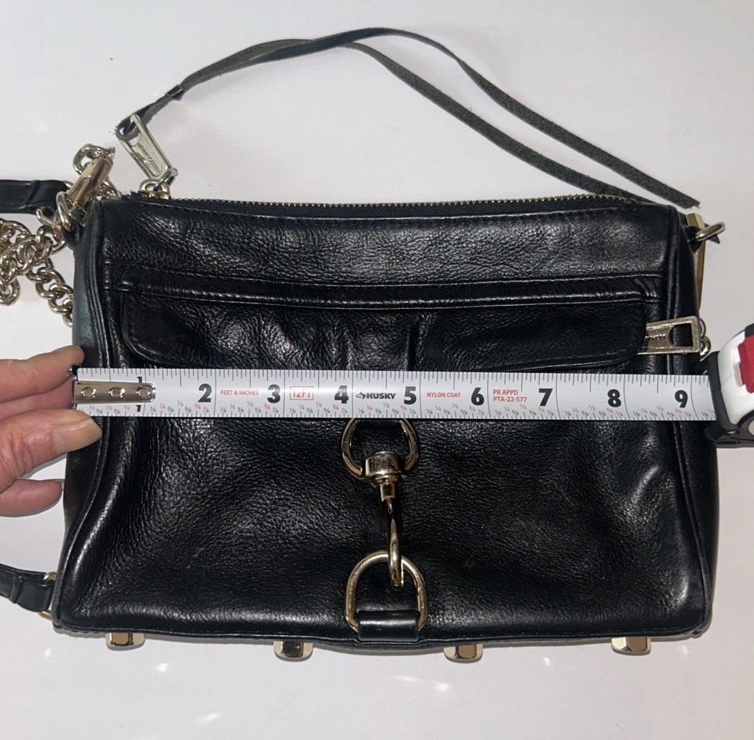Rebecca Minkoff Mini MAC Black Leather Gold Chain Crossbody Shoulder Bag EUC