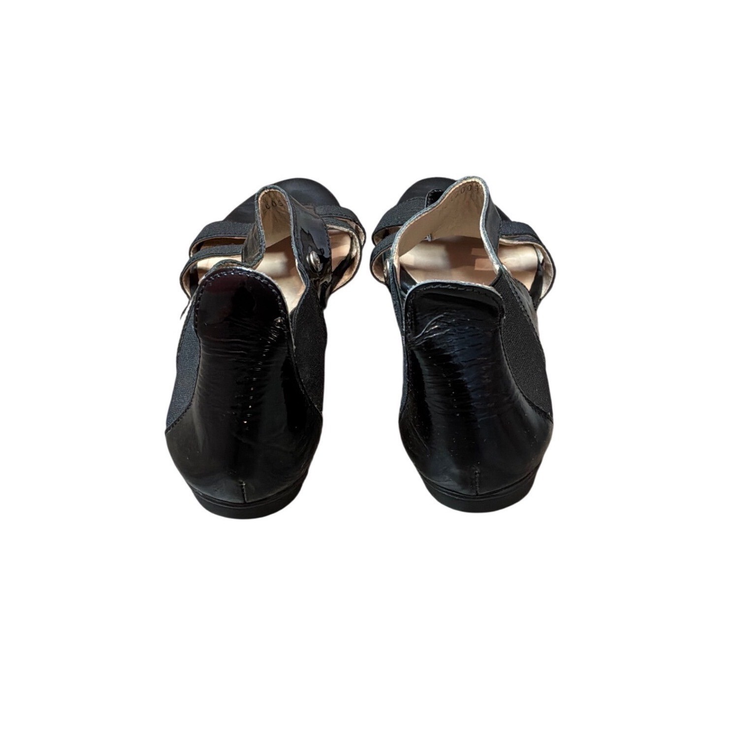 AGL Attilio Giusti Leombruni Black Patent Leather Elastic Gladiator Sandals Flat