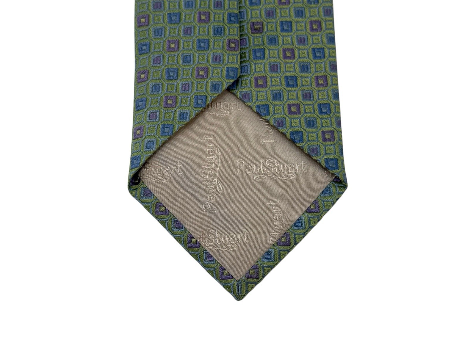 Paul Stuart Silk Tie Green Blue Purple Check Made In Italy 3.25″ x 58″ YGI T6100