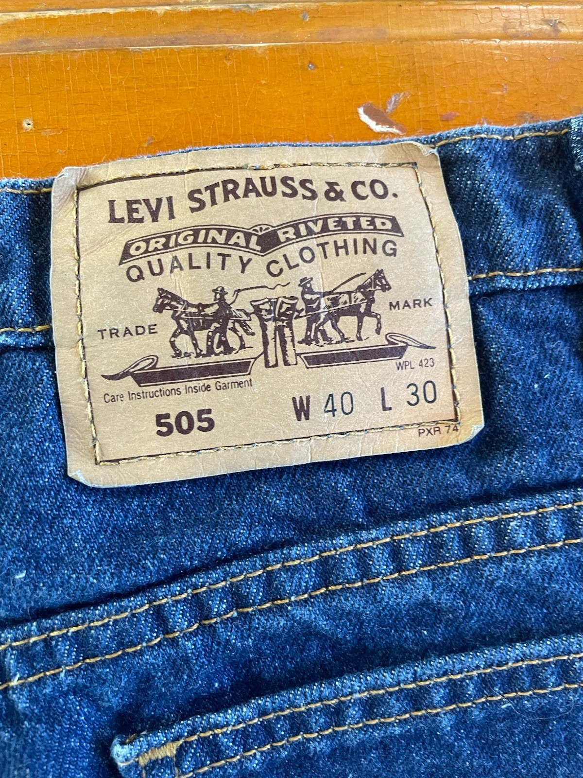 Vintage 80s Levis 505 Orange Tab Jeans Indigo Dark Denim 40×30 Made in USA