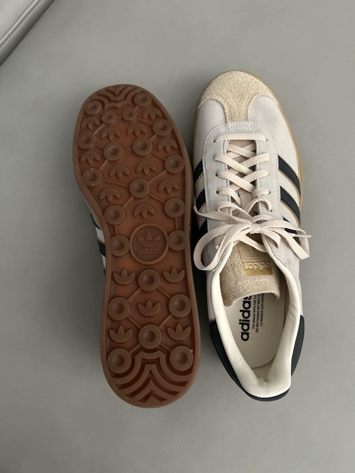adidas Gazelle Bold W Cream White Black Suede Sneakers Gum Rubber Sole