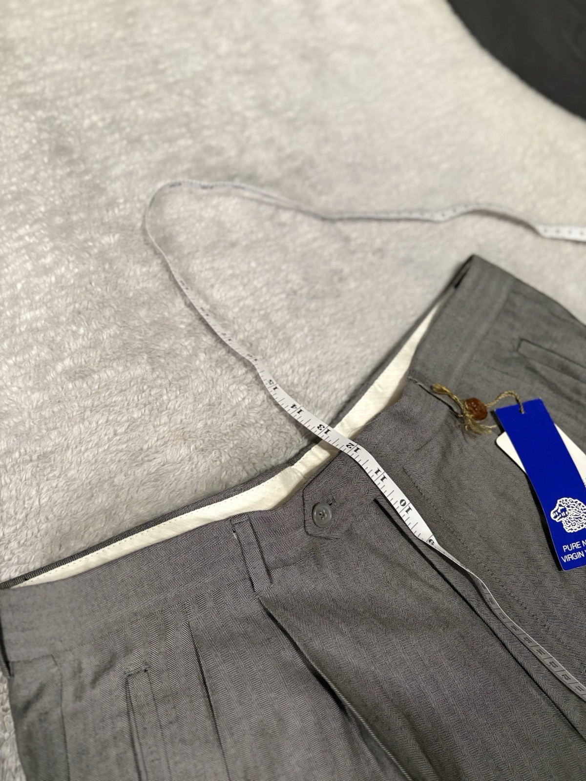 New Galliani Gray Wool Pleated Dress Pants Size 36 Italy Herringbone Unhemmed