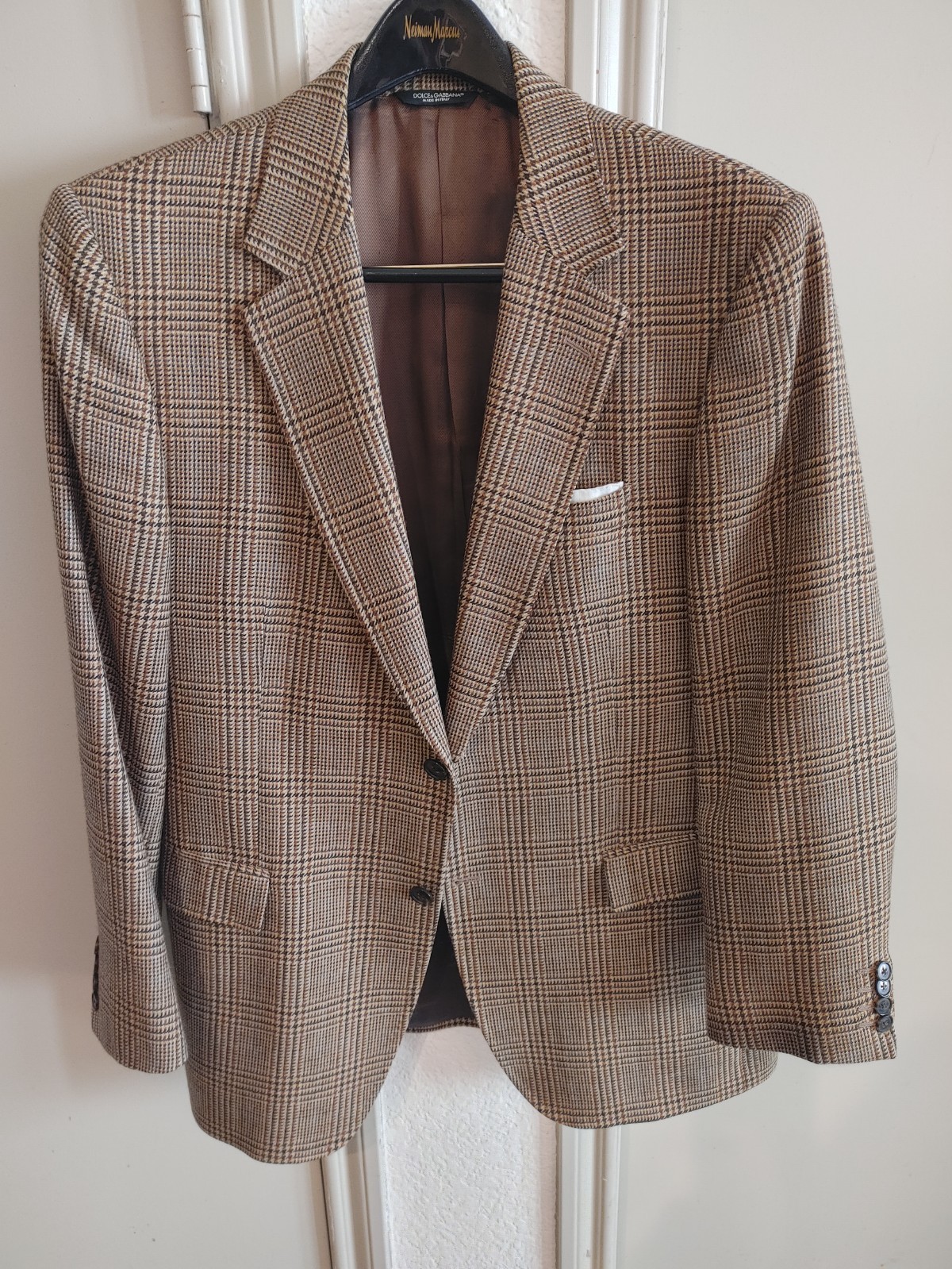 Dolce & Gabbana Mens Glen Plaid 44R Sports Jacket Cognac / Charcoal Wool
