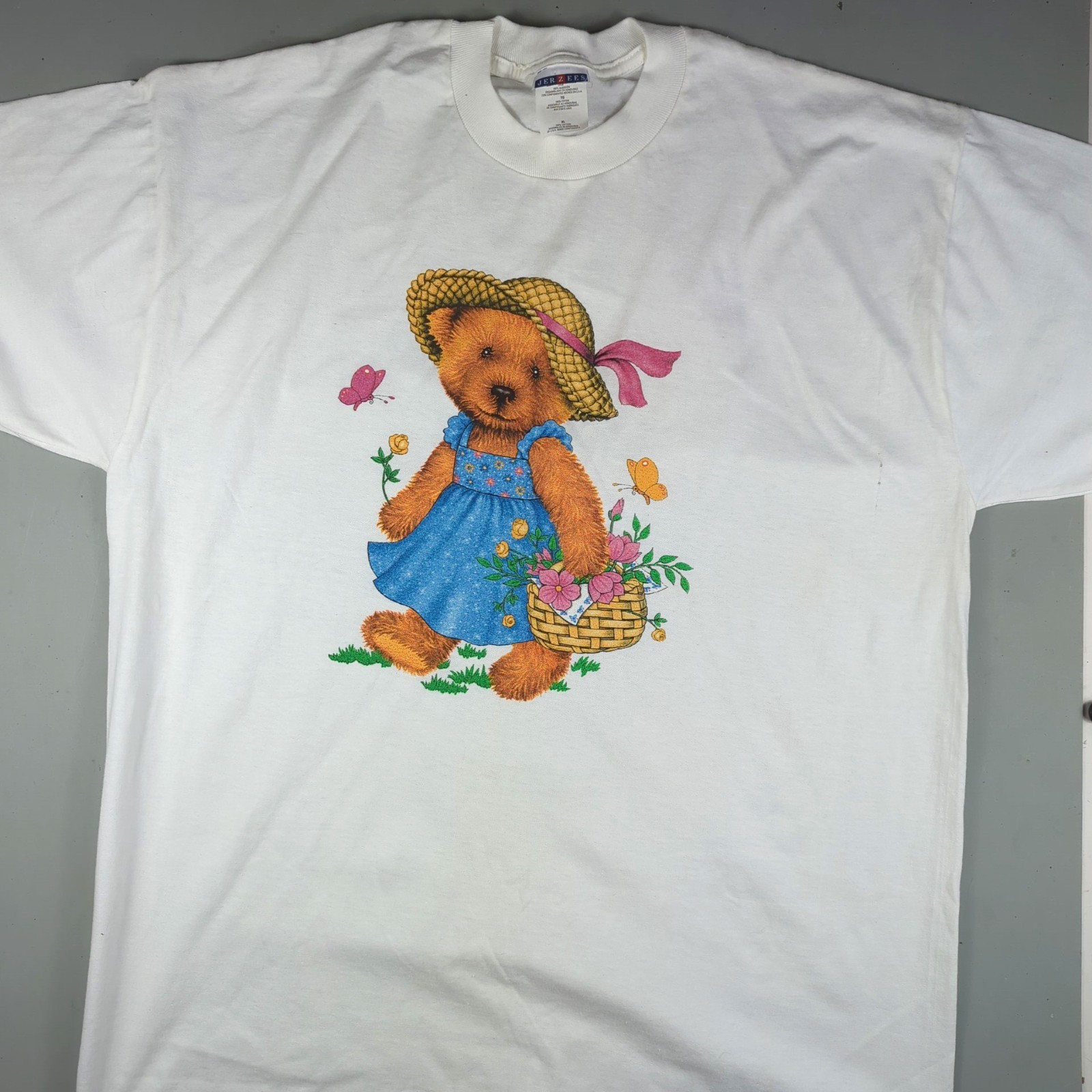 Lady Bear Butterfly Flowers White Tour T-Shirt Size XL 48