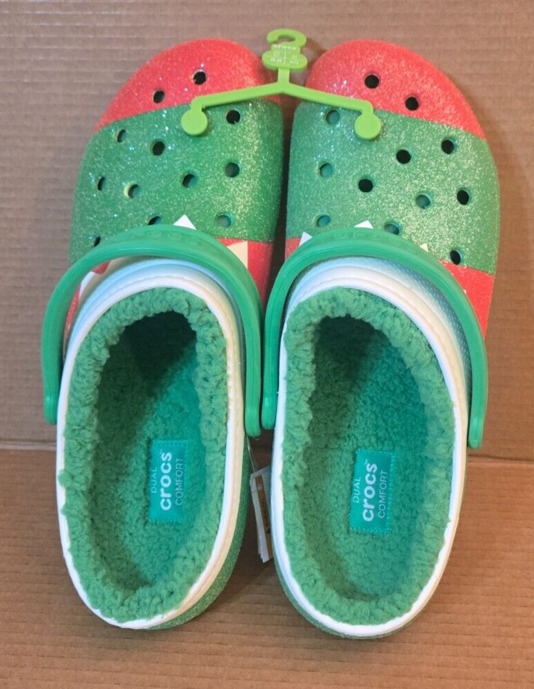 Crocs Classic Holiday Lined Clogs Size 13 Red/Green/White 206913-90H