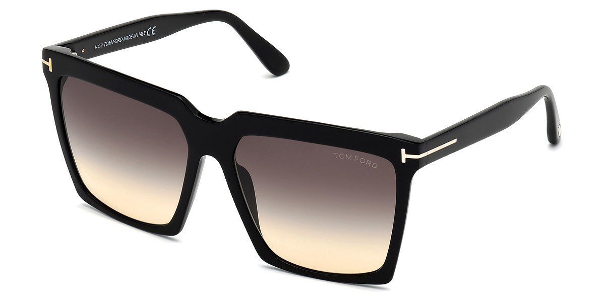 New Tom Ford Women Square Sunglasses FT0764 01B Shiny Black /Gradient Smoke 58mm