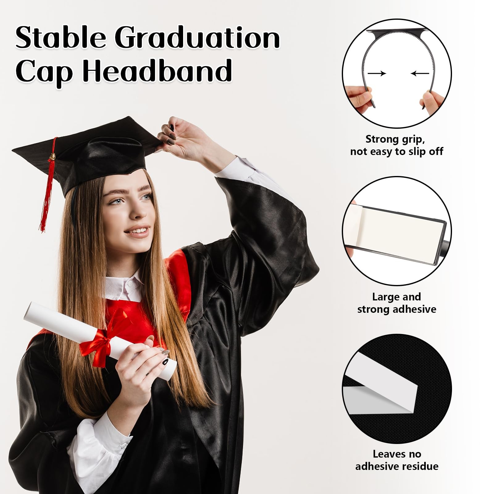 Phoncoo 1 Pack Graduation Cap Headband, 1 Count (Pack of 1), Black-1pcs