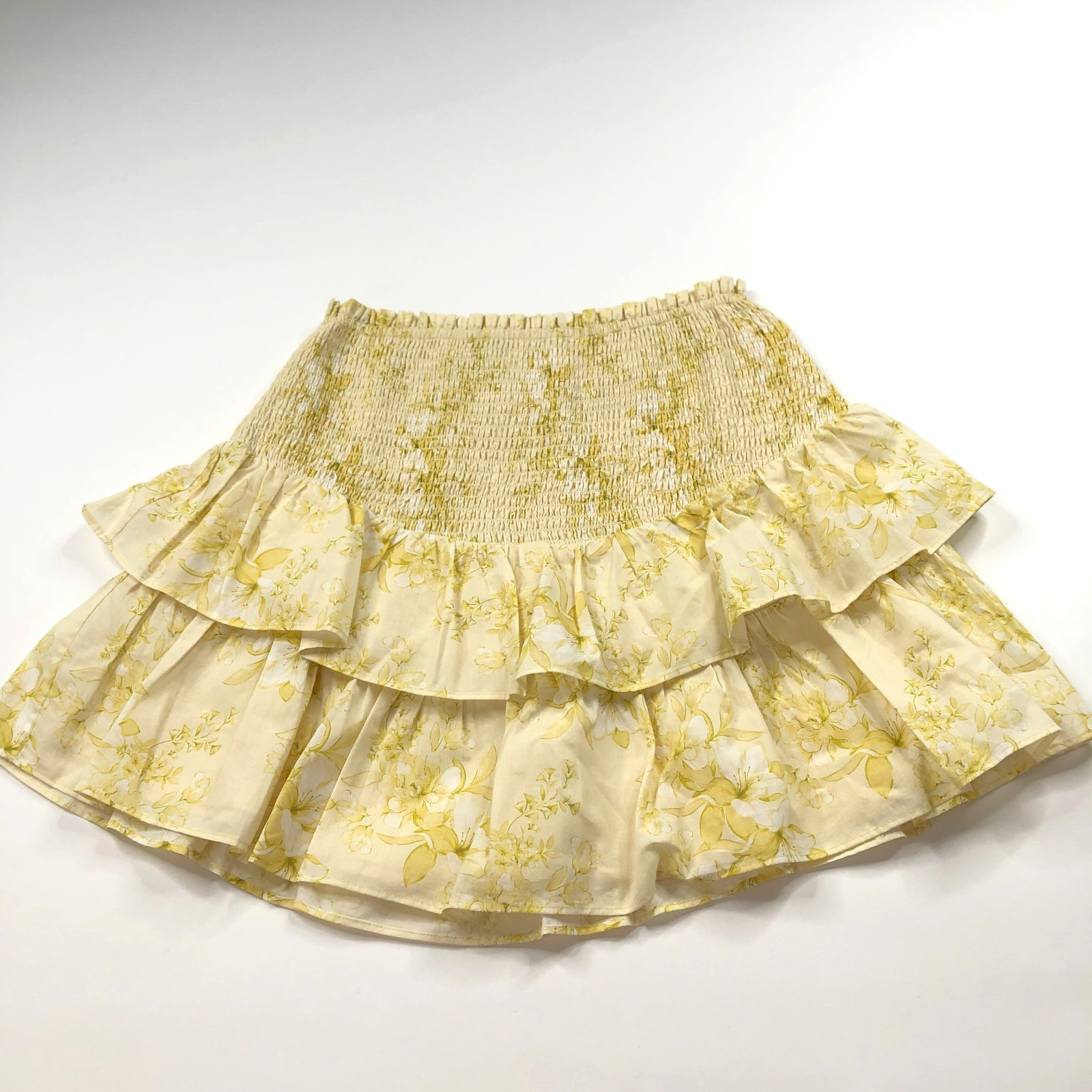 Intermix OS (Fits 22In) Pull On Tiered Mini Skirt All Over Print Yellow HRJ