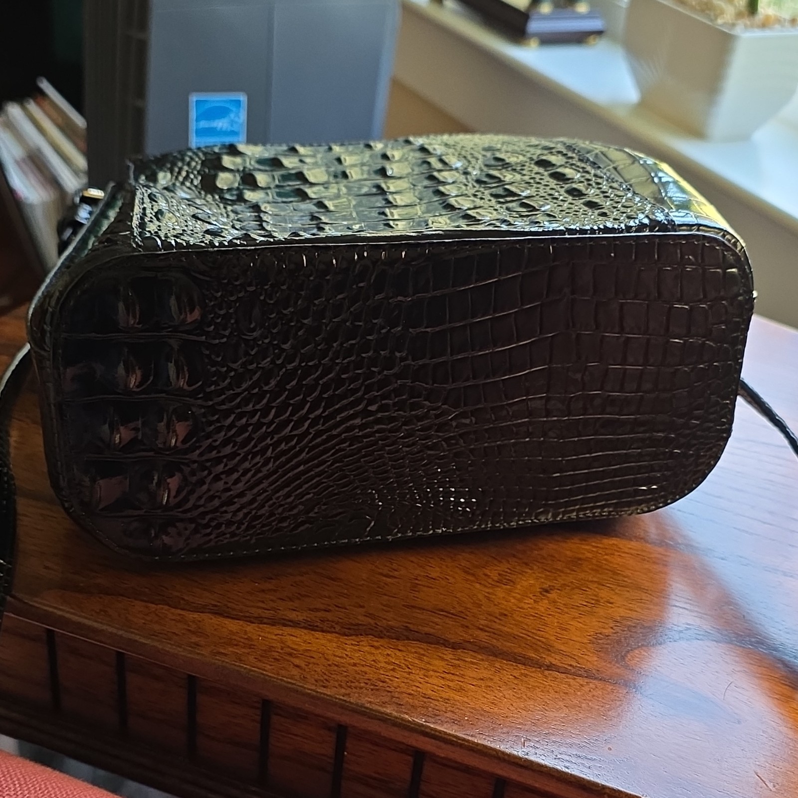 NWT Brahmin Margo Black Leather Croc- Embossed Crossbody/Shoulder Bag $245 New