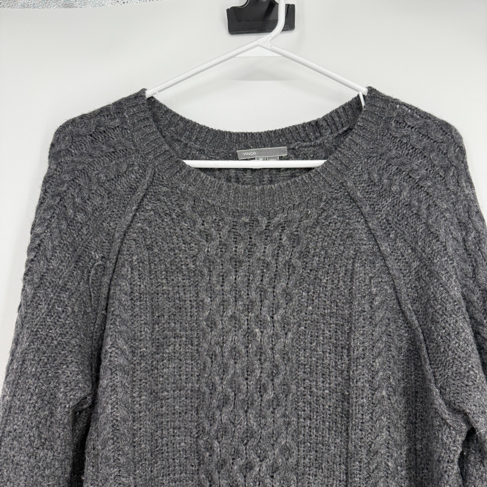 Vince Sweater Gray Cable Knit Wool Alpaca Pullover Cabincore Fisherman Womens M