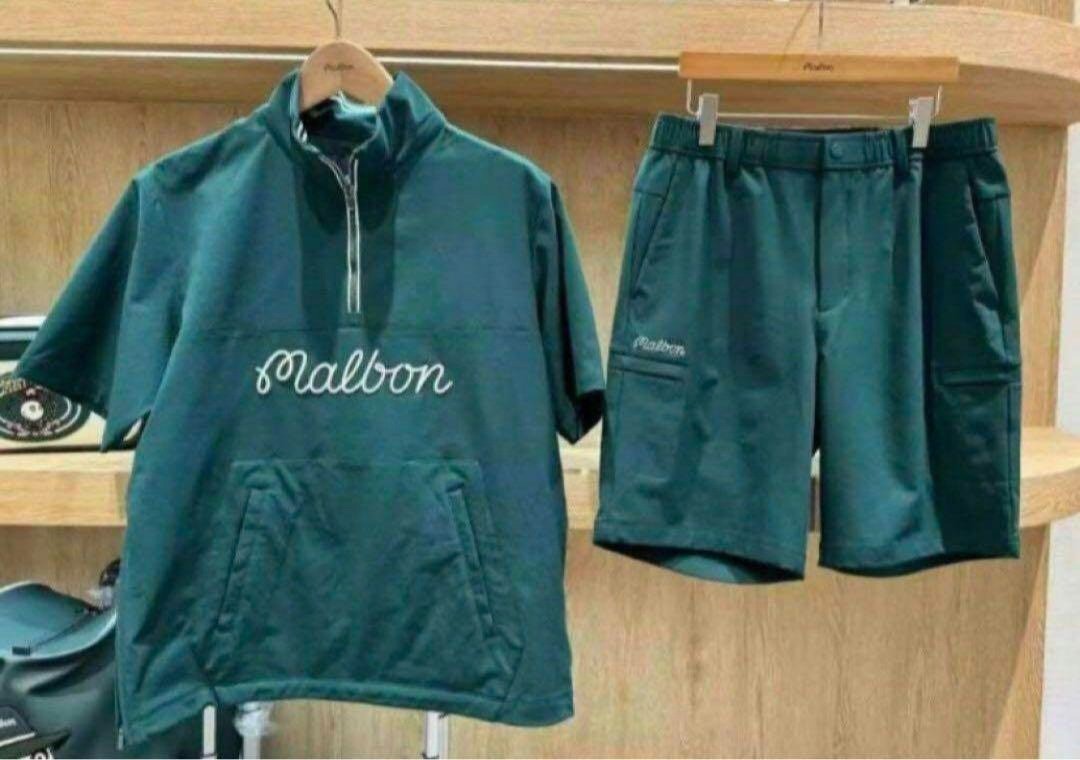 Men’s Malbon Rain Golf Jacket Green M~XXL Full Zip Hooded Jacket and Shorts Set