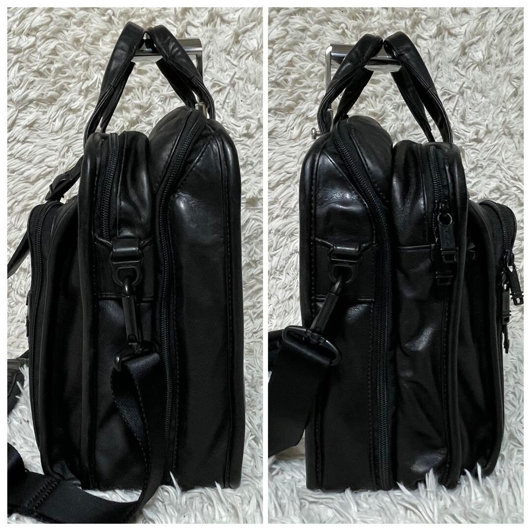 TUMI 96531DH Alpha T Pass Leather Briefcase Black 2 Way Business Bag Authentic