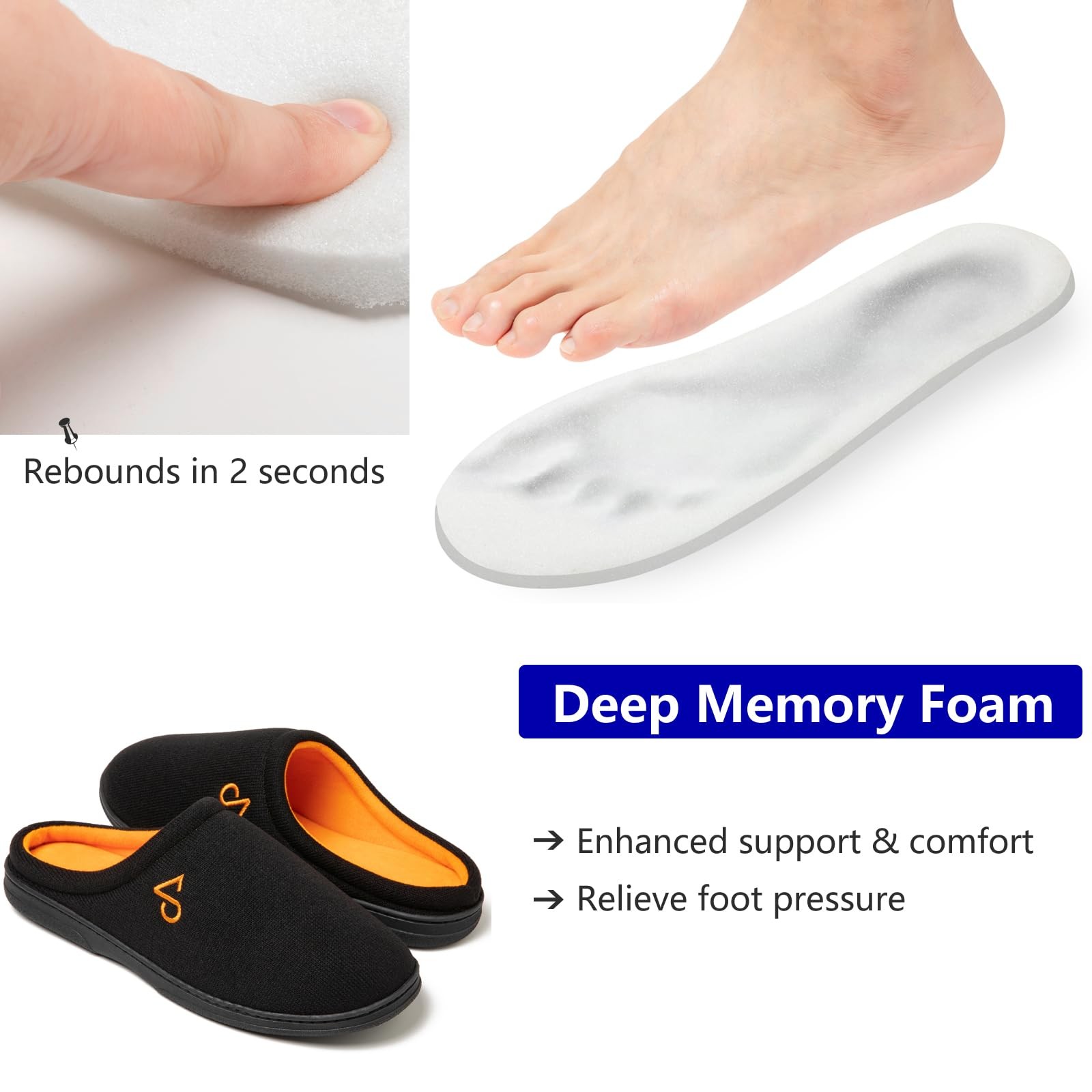 COZYAREA Men’s Cozy House Slippers Indoor Shoes Memory 13-14, Black/Orange
