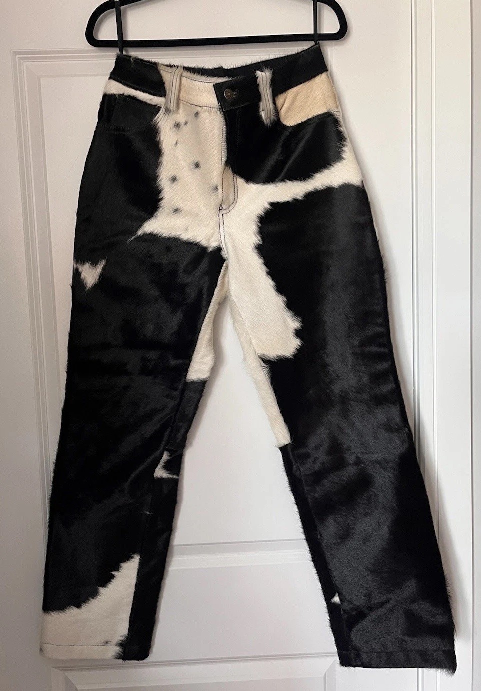 Genuine Western Cowhide Leather Pants Black & White Fur Size 32