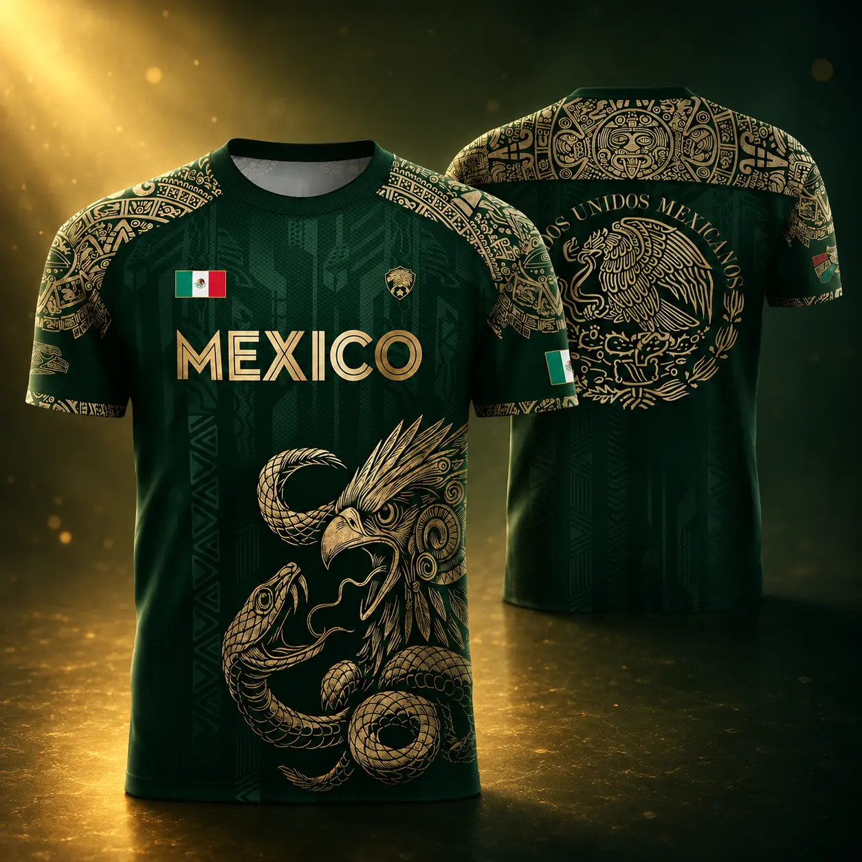 Unisex Mexico National Team Jersey Shirts – Aztec Eagle Snake Graphic Sports Tee