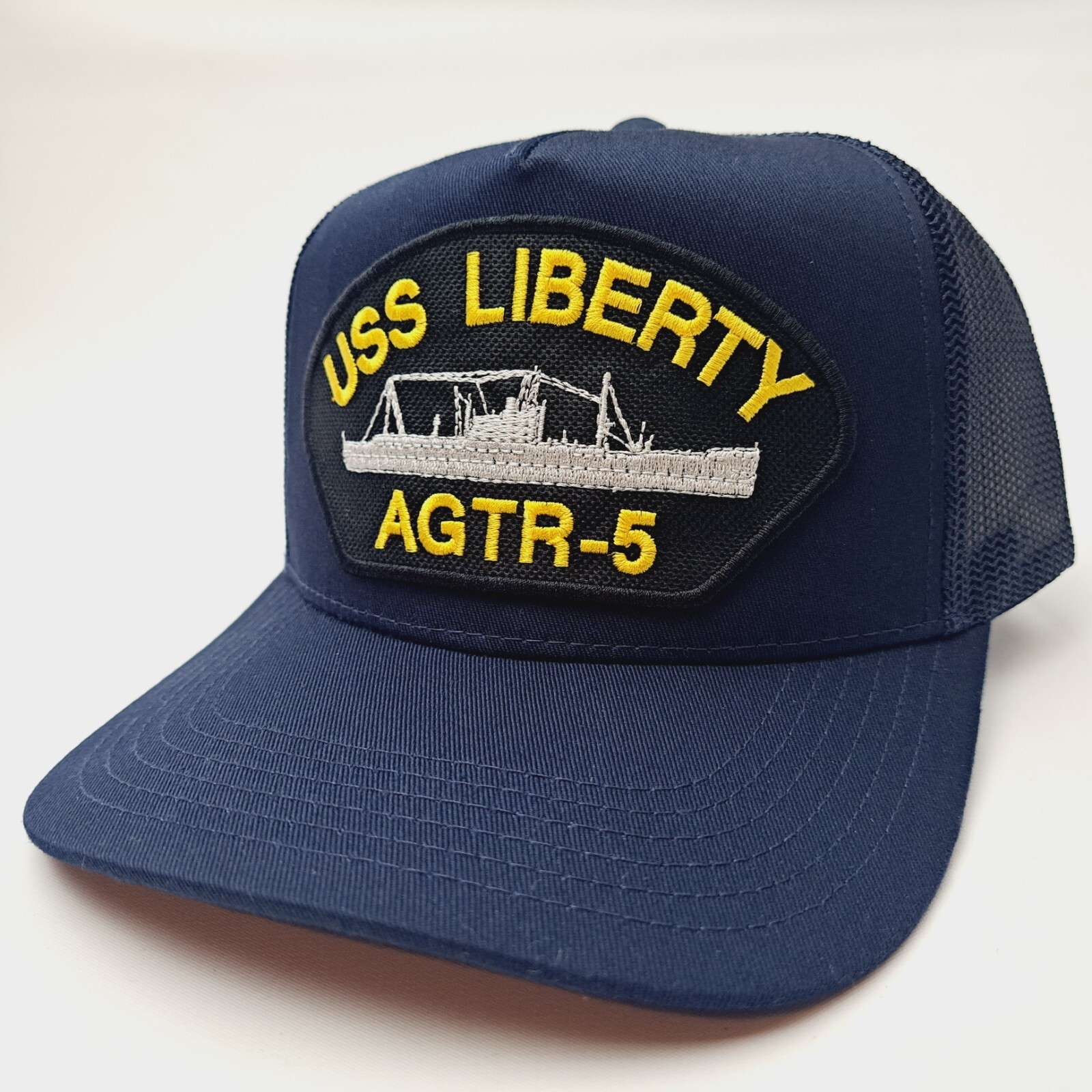 US Navy USS Liberty AGTR-5 Men’s Embroidered Patch Cap Hat Blue Cotton Mesh