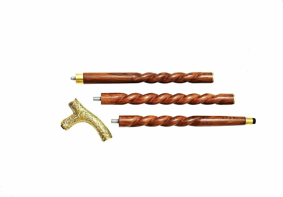 Antique Designer Brass Victorian Handle Wooden Vintage Style Walking Stick Cane