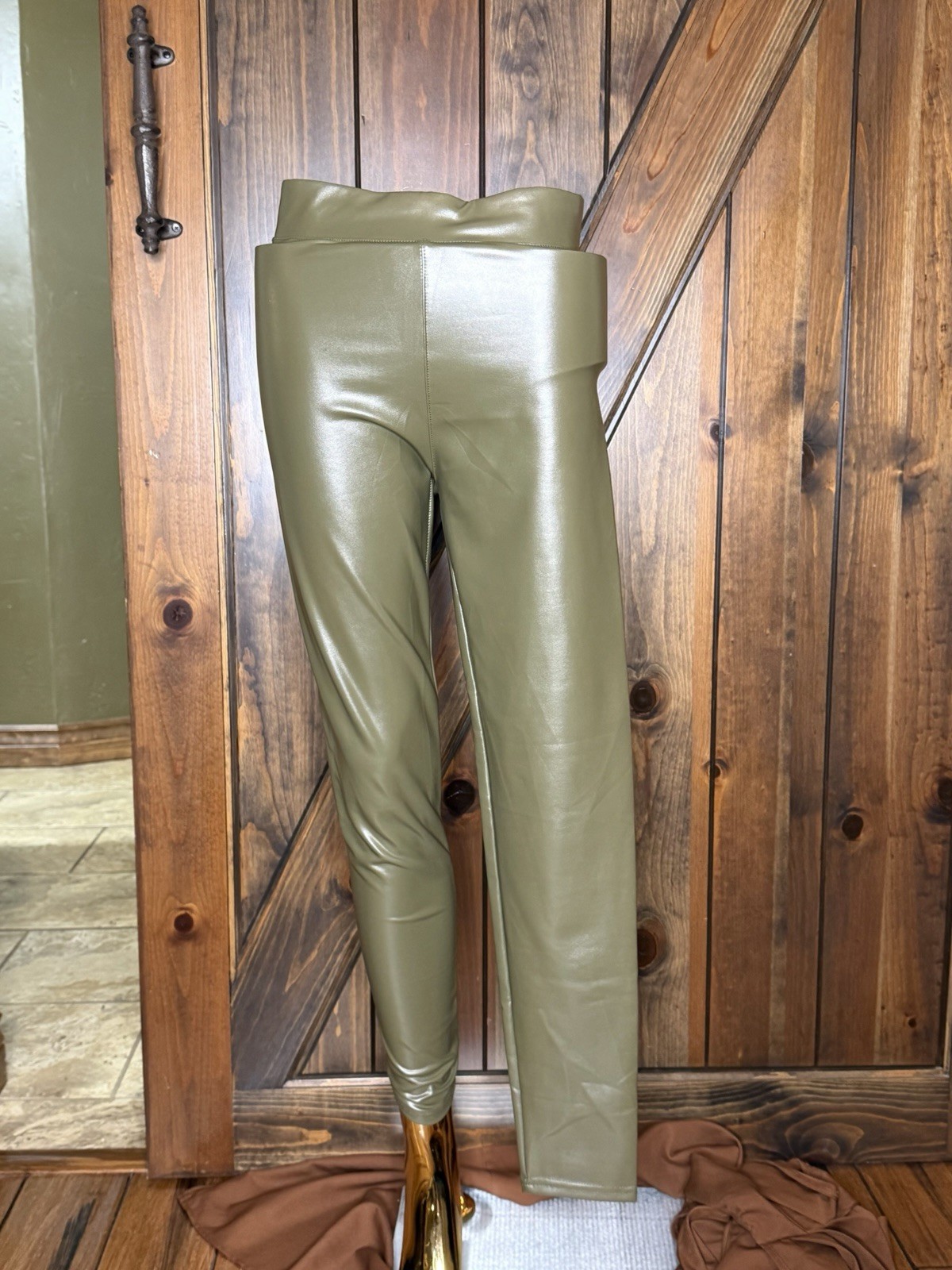 Steve Madden Small S/M Women’s High Waist Olive Green Faux Vegan Leather Legging
