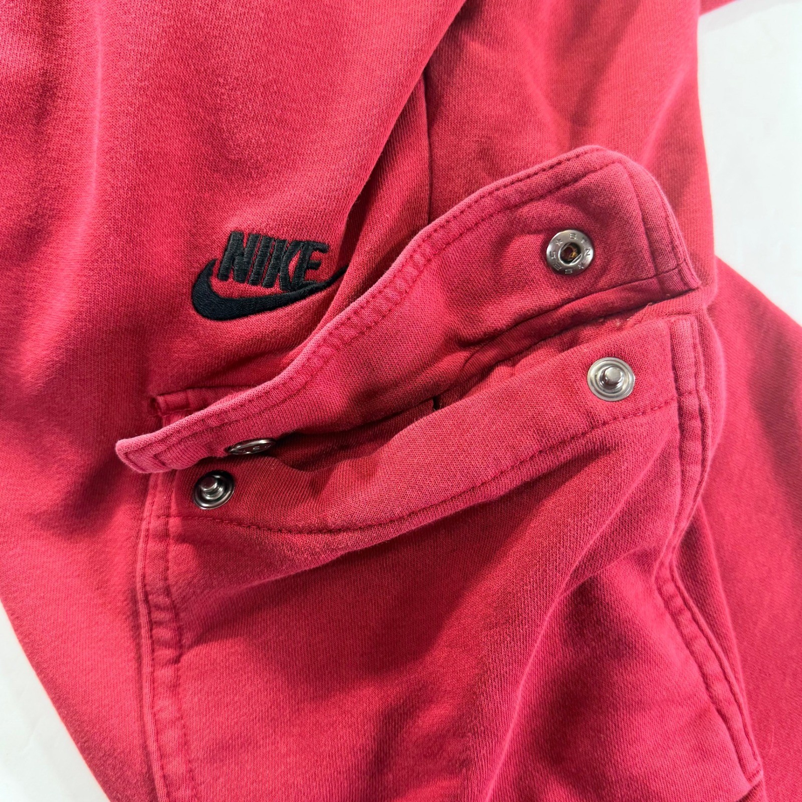 Nike Cargo Jogger Sweatpants Womens 3X Red Fleece Snap Pocket Athleisure Comfort
