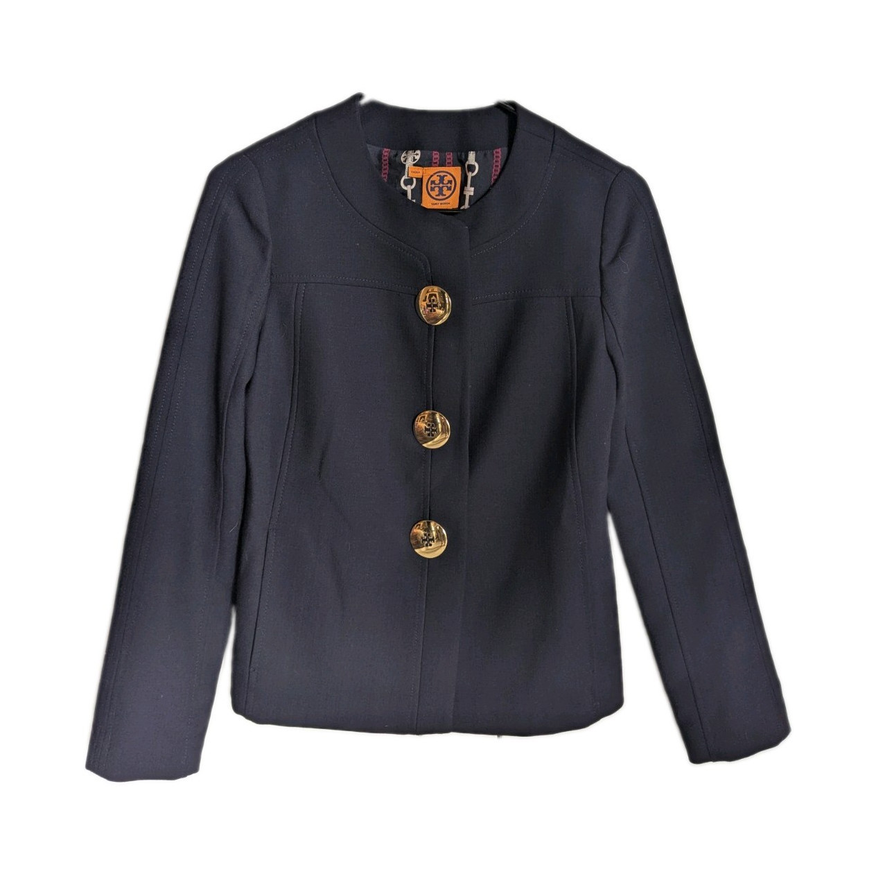 Tory Burch Navy Lined Stretch Button-Front Short Jacket Women’s Size 2