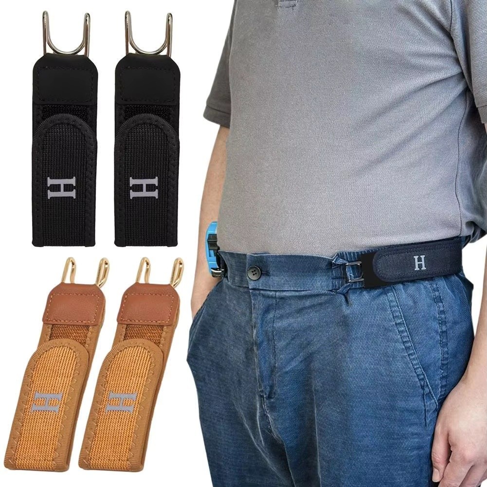 2PCS Elastic Belt Buckle-Free Invisible Waist Belt Metal Hook Adjustable