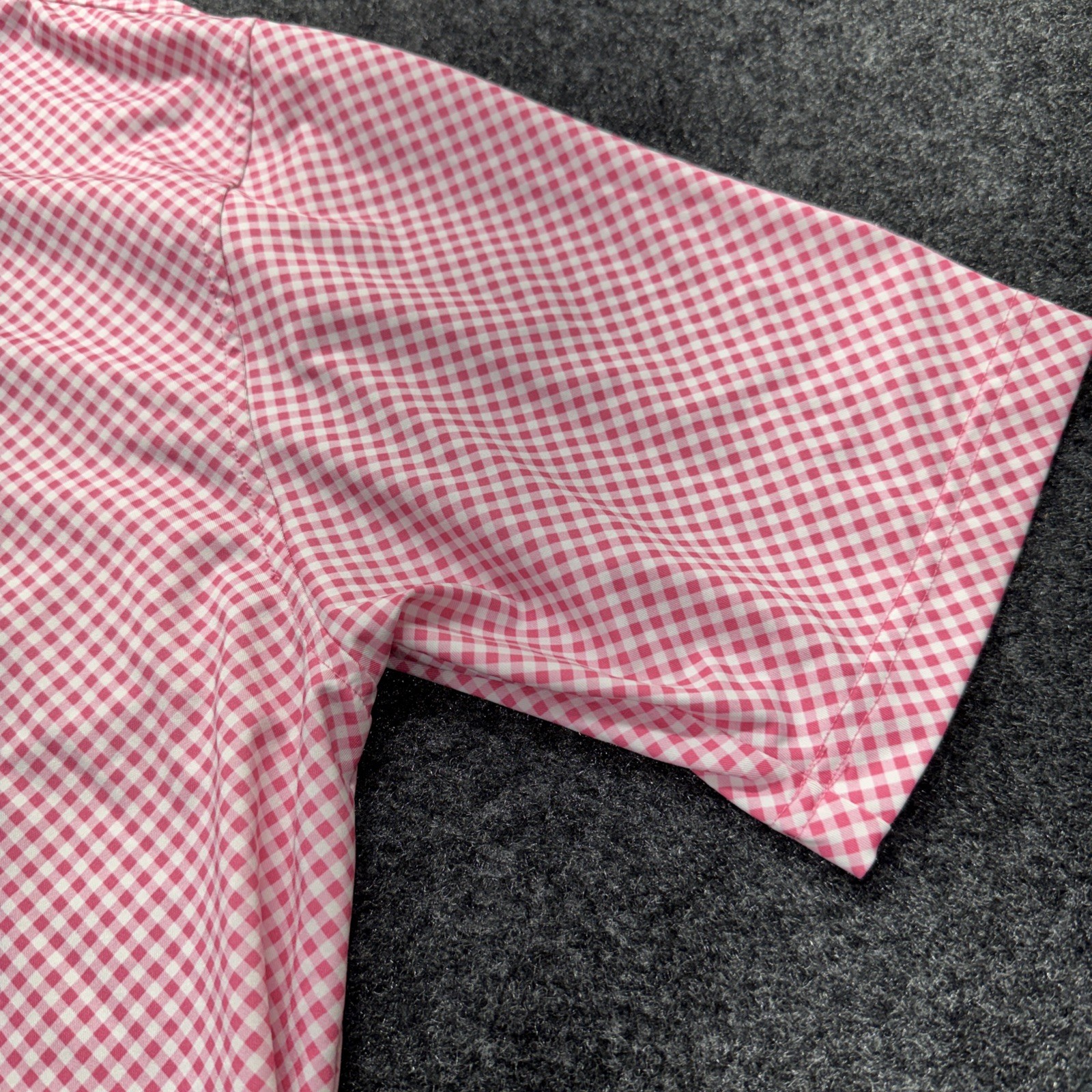 Turtleson Golf Polo Shirt Men’s L Pink White Checked 3 Button Placket Polyester
