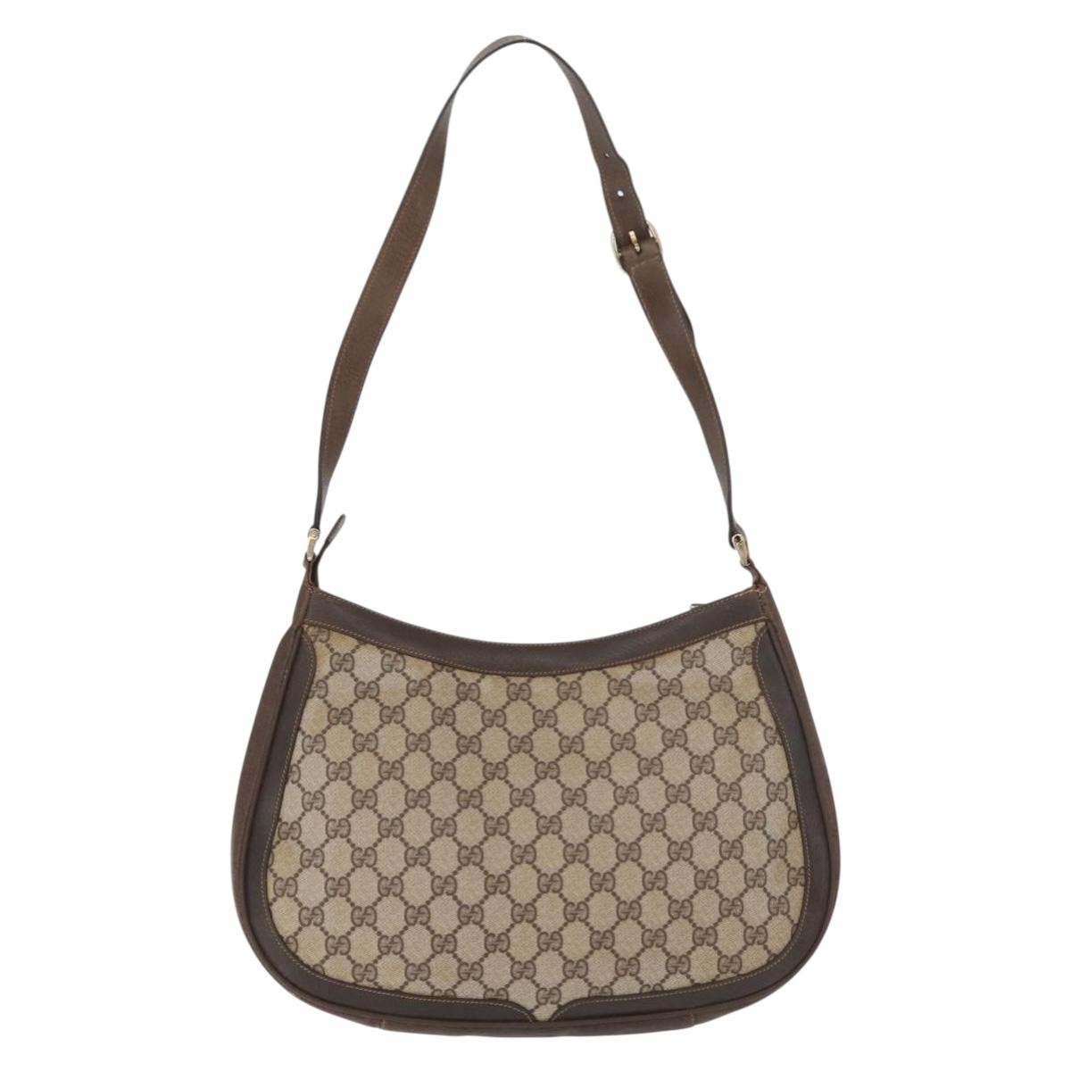 GUCCI GG Supreme Web Sherry Line Shoulder Bag PVC Beige Gold Auth 182476
