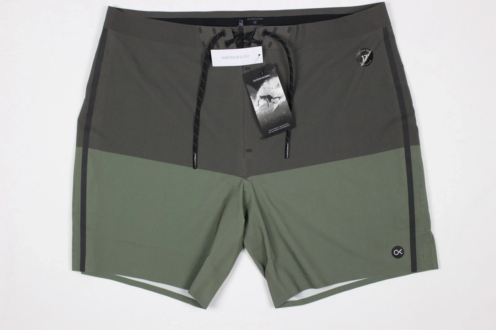 Outerknown Men’s Board Shorts Kelly Slater Apex Trunk Size 38 x 7.5″ Green GBK