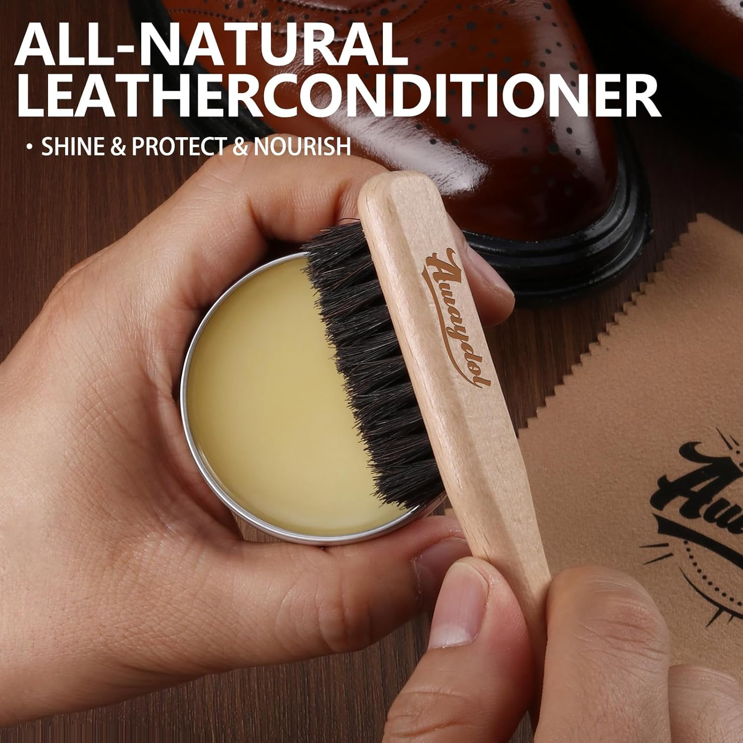 11 PCS Leather Care Kit – Horsehair Brushes,Saddle Soap,Waterproofing Wax,Mink O