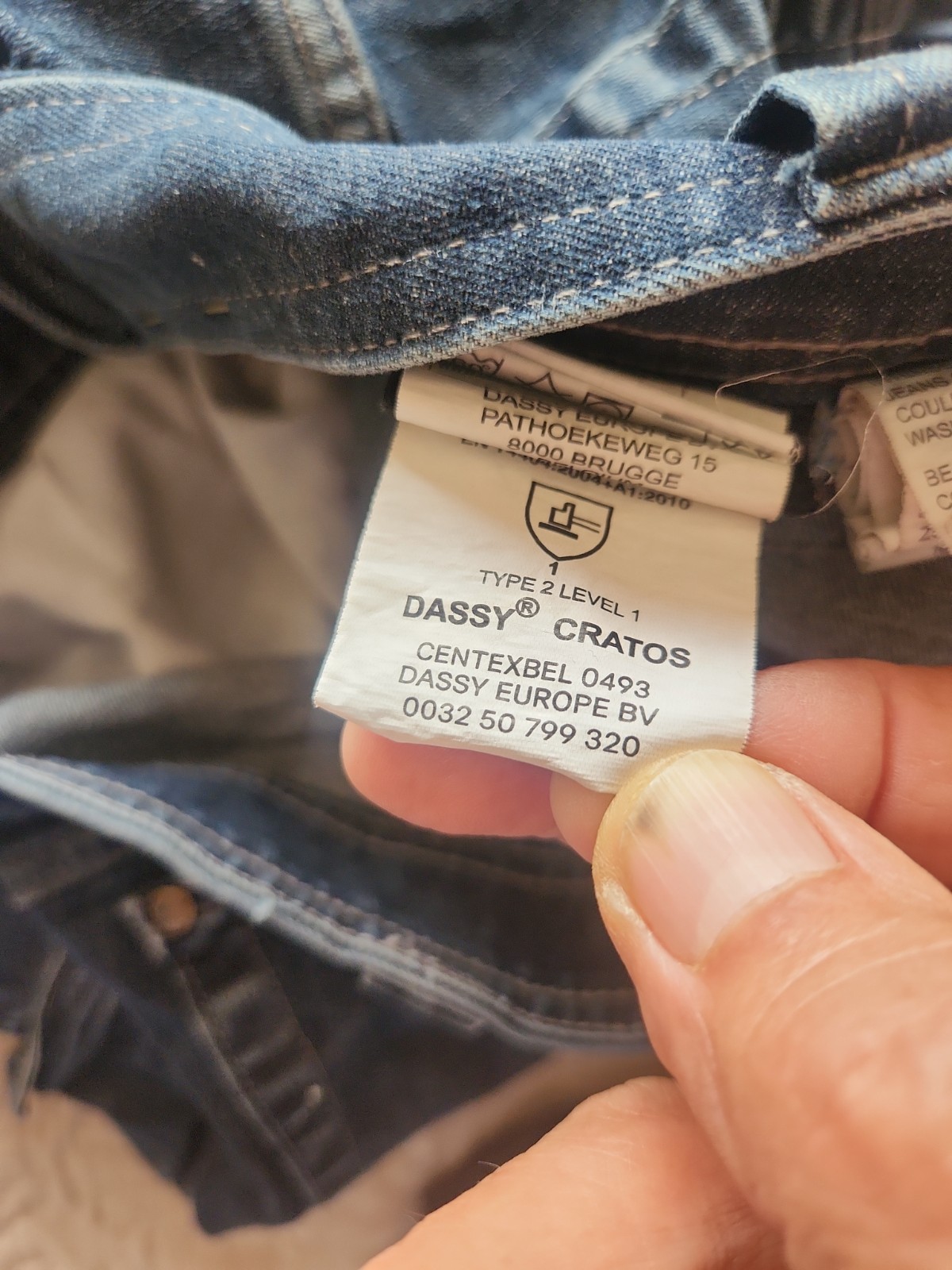 DASSY EUROPE CRATOS MELBOURNE MENS CAT II BLUE DENIM WORK PANTS SZ 44 DISTRESSED
