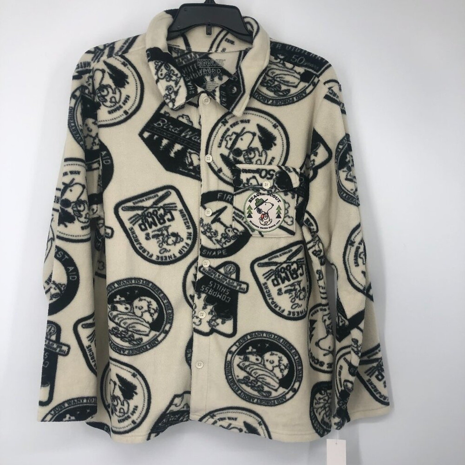 Macy’s Hybrid Apparel Peanuts Beagle Scout Adult Fleece Shacket White Size L NWT