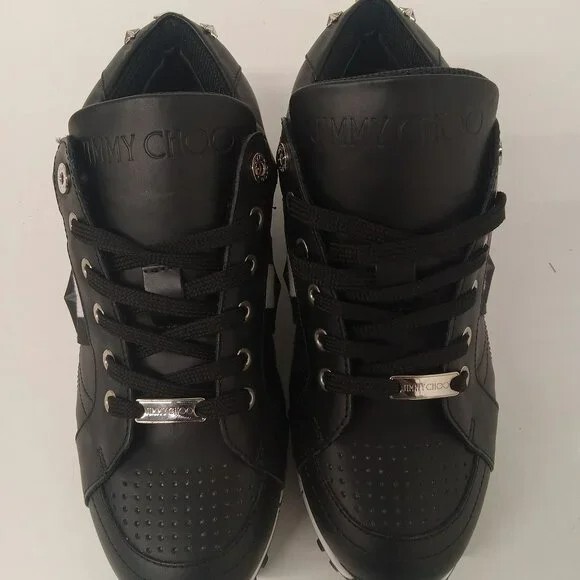 Jimmy Choo Men’s Black and Silver Soft Vacchetta Low Top Sneakers – EU42.5/US9.5