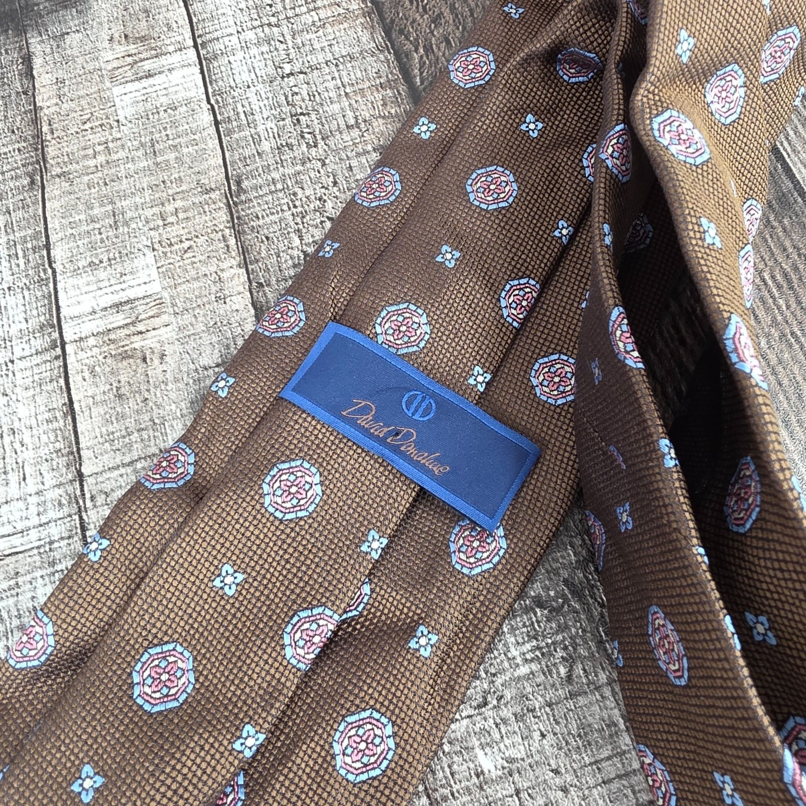 David Donahue Silk Tie Brown Blue Pink Floral Italy Gift Business Corpcore New